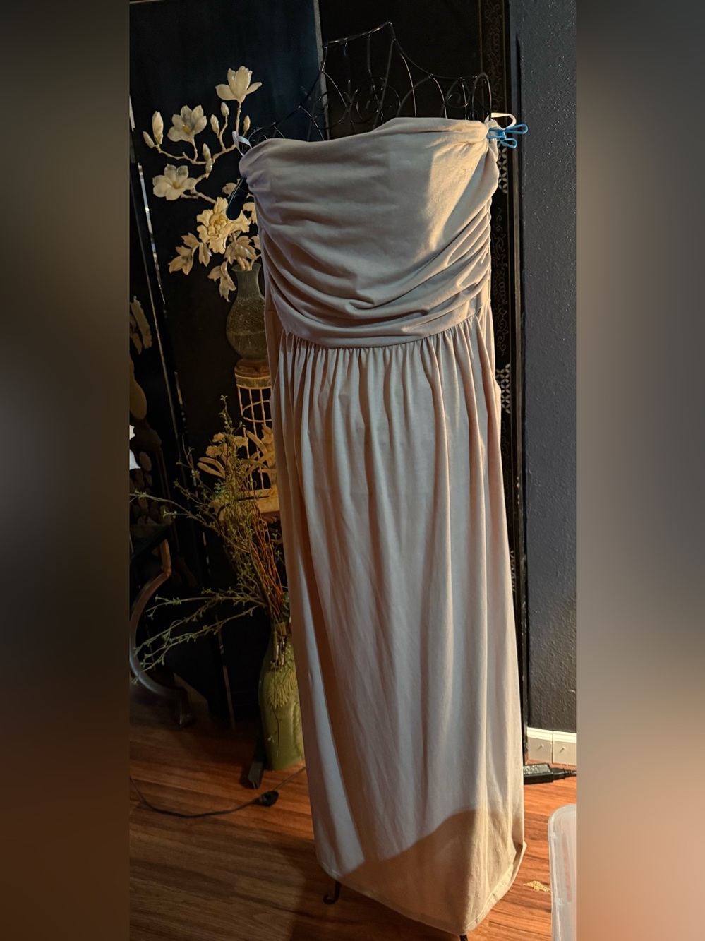 Strapless Ruched Maxi Dress XL Neutral Beige